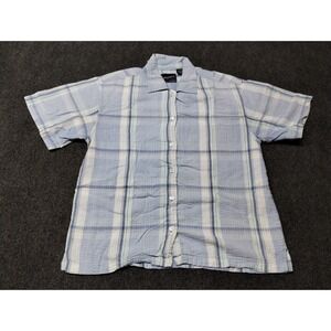 Vintage Company One Shirt Women Medium Blue Plaid Seersucker Short Sleeve